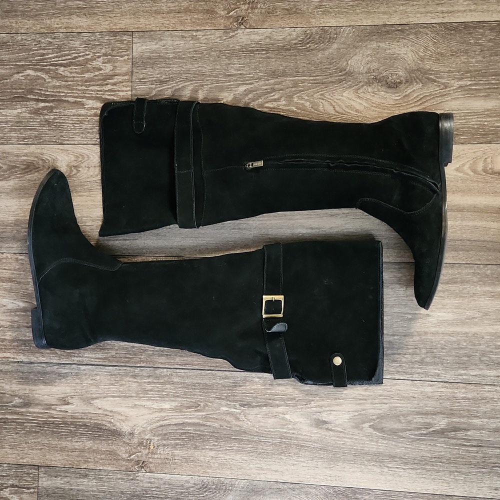 Colin Stuart Black Suede Knee High Riding Boots Size 8.5